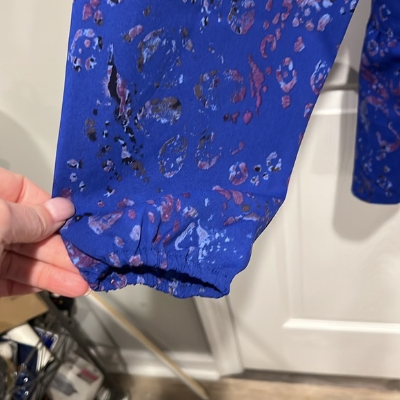 LOGO Lori Goldstein purple floral long sleeve peblum tunic top XL - Picture 5 of 7